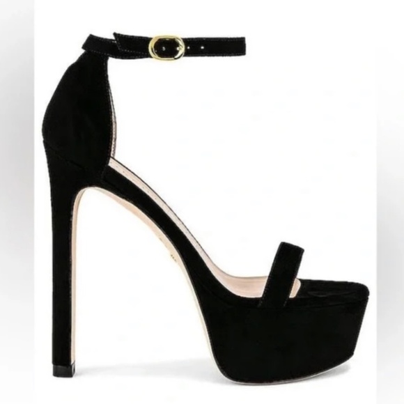 Stuart Weitzman Nudist Hollywood Platform Heels - Black Suede Sz 7 - Picture 2 of 9